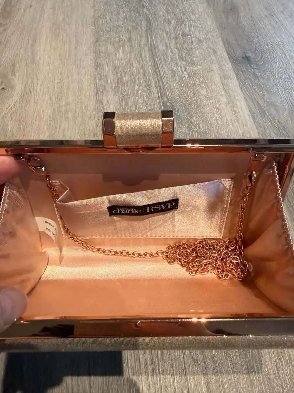 Charming Charlie Rose Gold Glitter Hard Shell Evening Clutch
